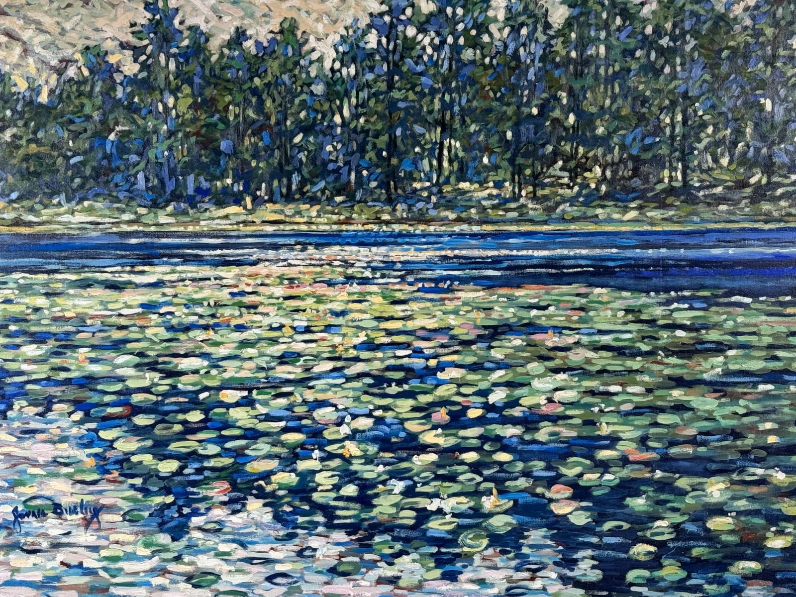 JAMES BUSBY "WATER LILIES ON LAKE" ACRYLIC (1 of 4)