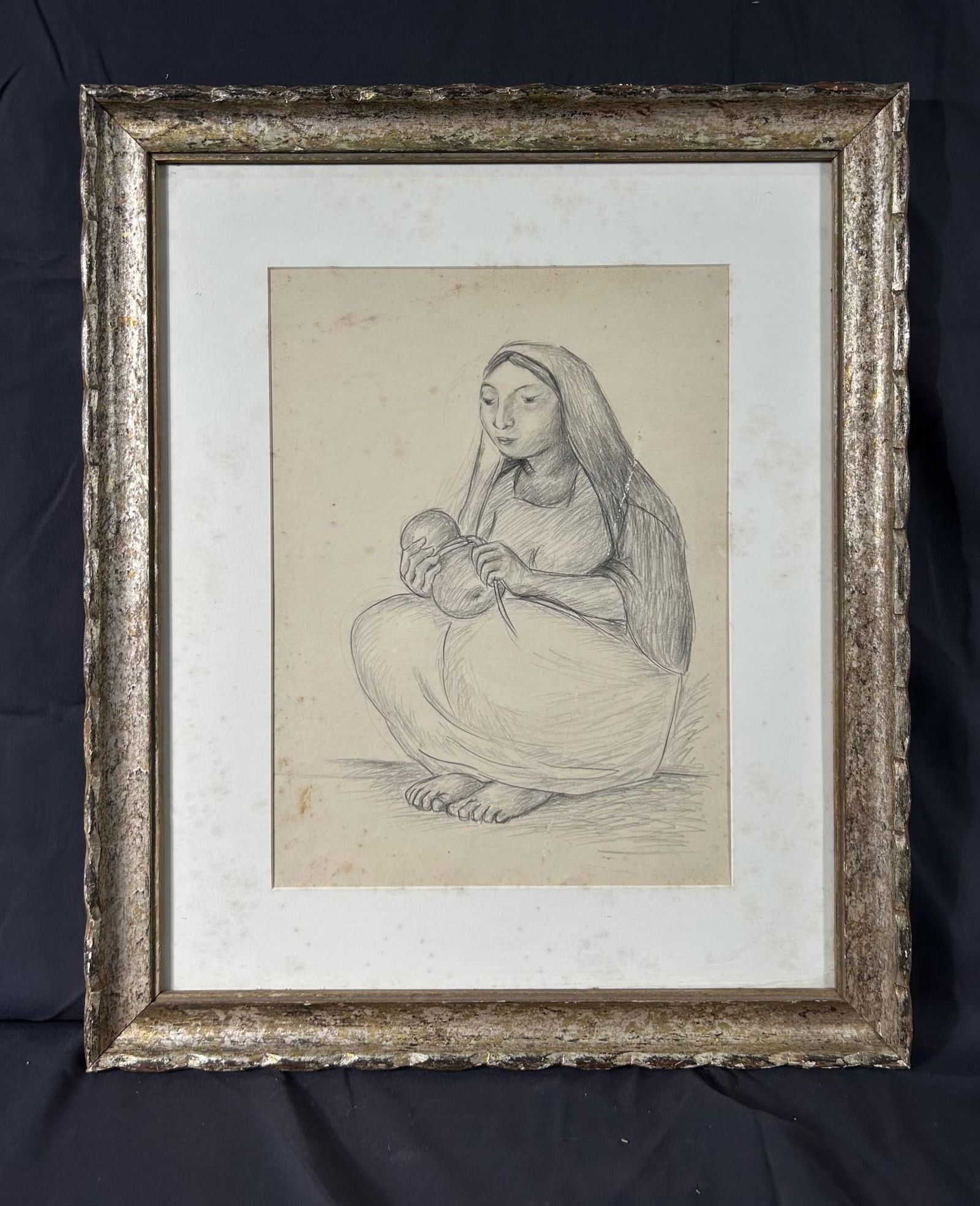 FRAMED PENCIL DRAWING OF WOMAN ON PAPER (1 of 2)