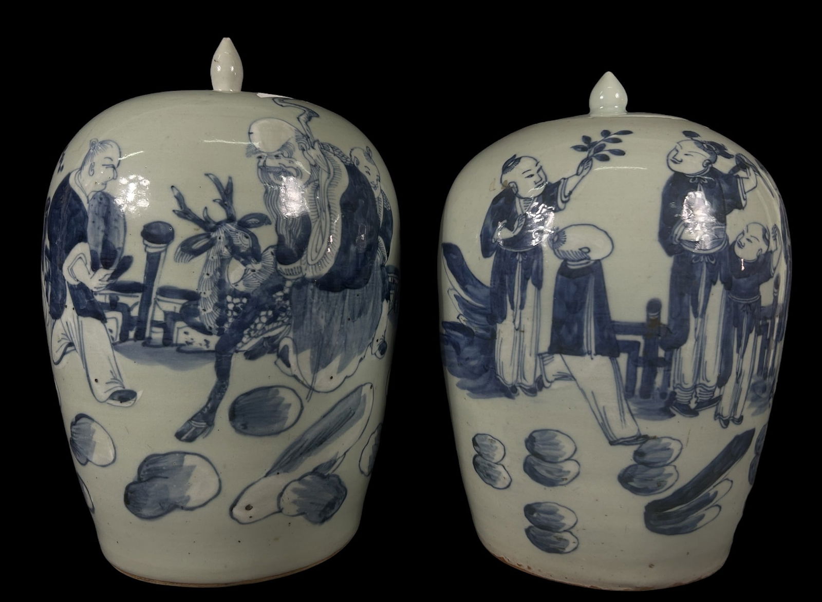 PR 19TH C CHINESE BLUE AND WITE CELADON JARS (1 of 5)