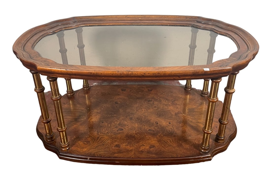 OVAL DREXEL "ET CETERA" ROLLING BURL COFFEE TABLE (1 of 3)