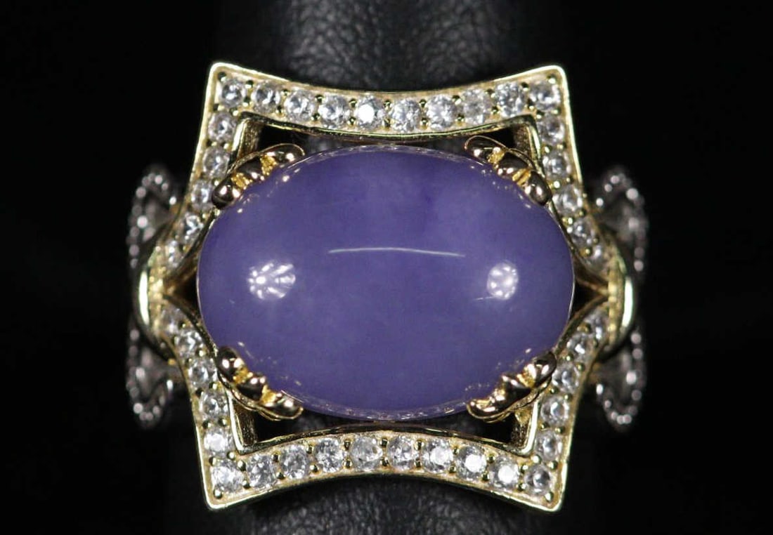 LAVENDER JADE & WHITE TOPAZ GOLD OVER S.S. RING (1 of 3)