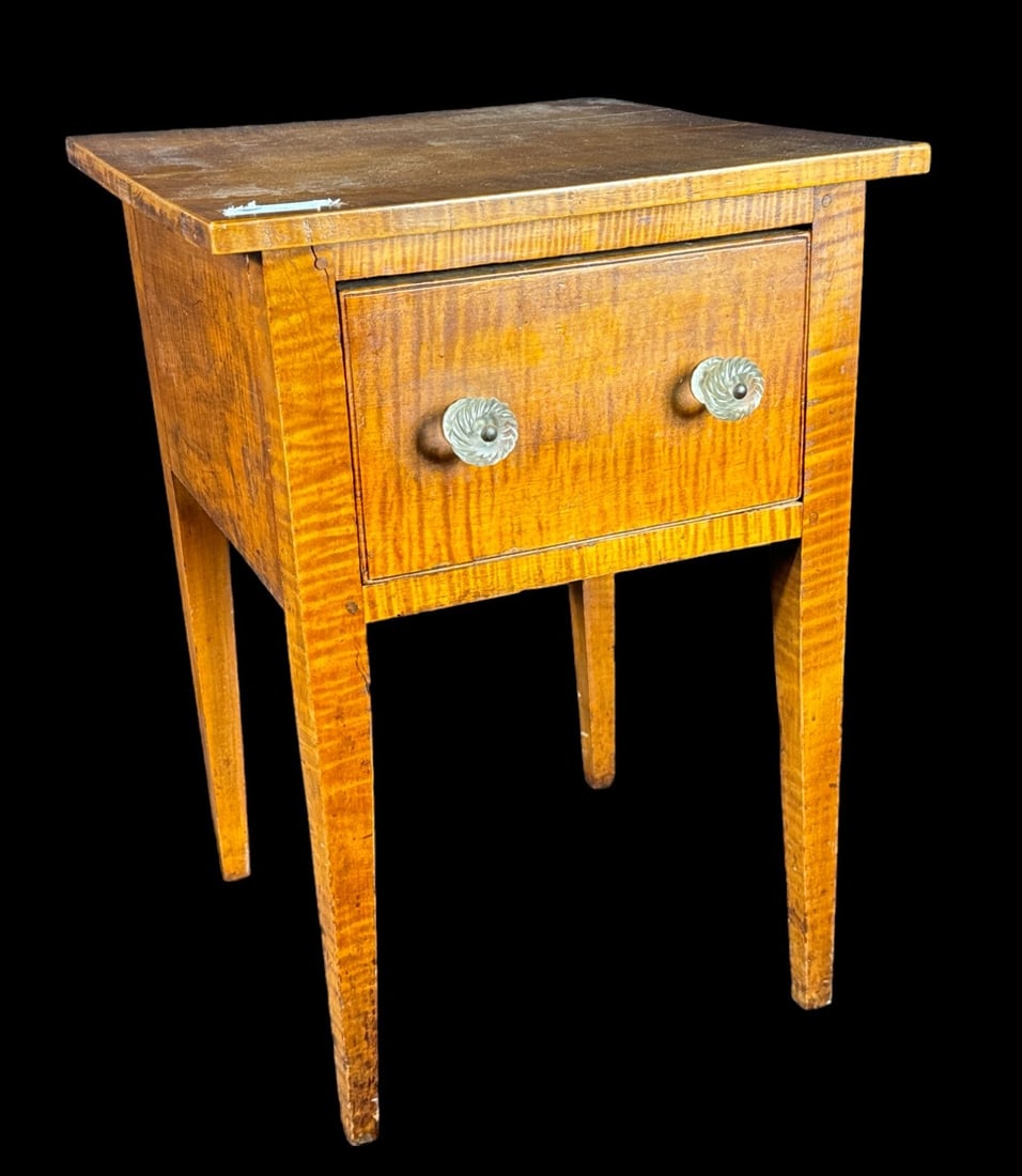 AMERICAN C.19 TIGER MAPLE SIDE TABLE OR NIGHTSTAND (1 of 9)