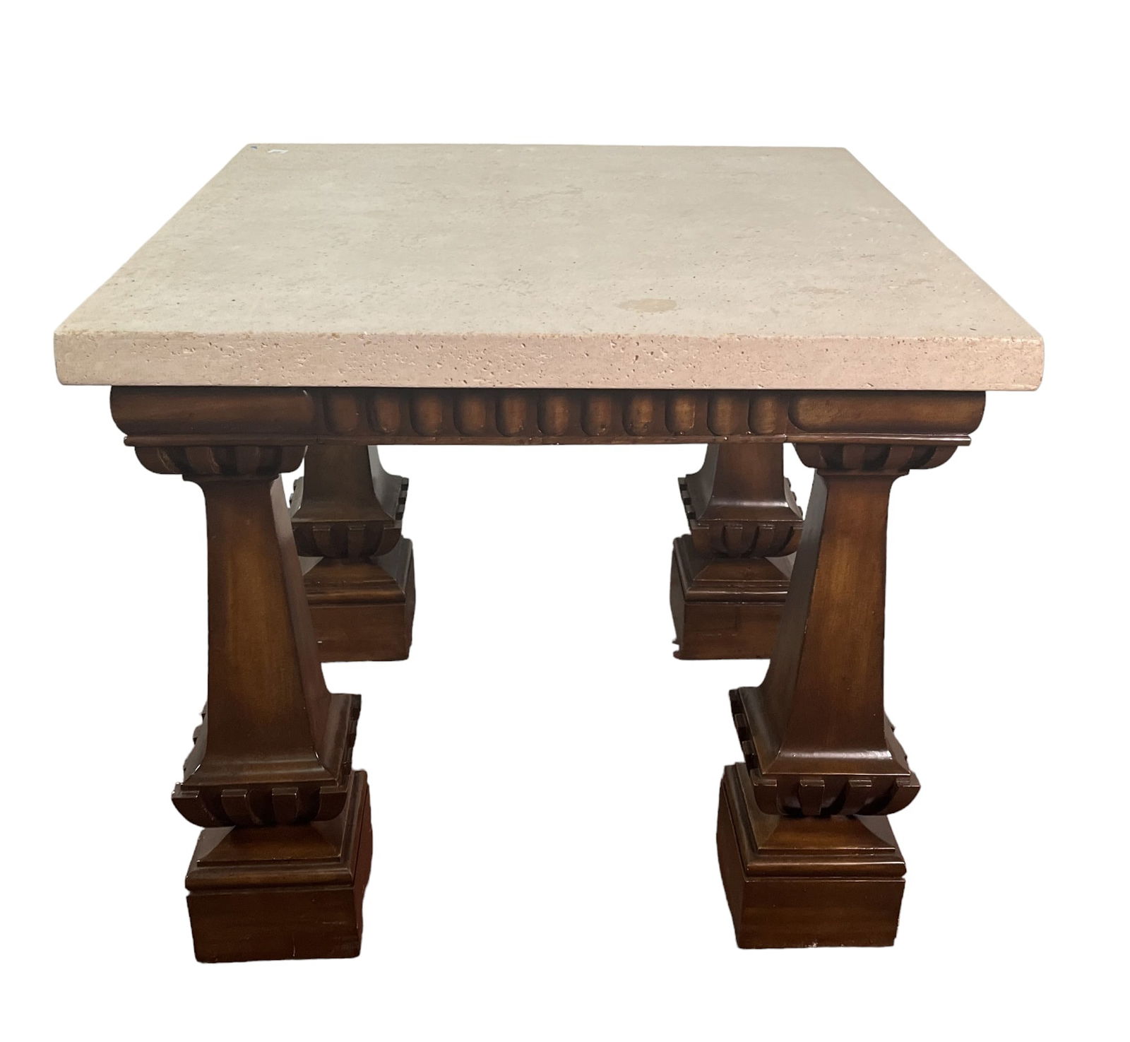 VINTAGE TRAVERTINE TOP SIDE TABLE (1 of 3)