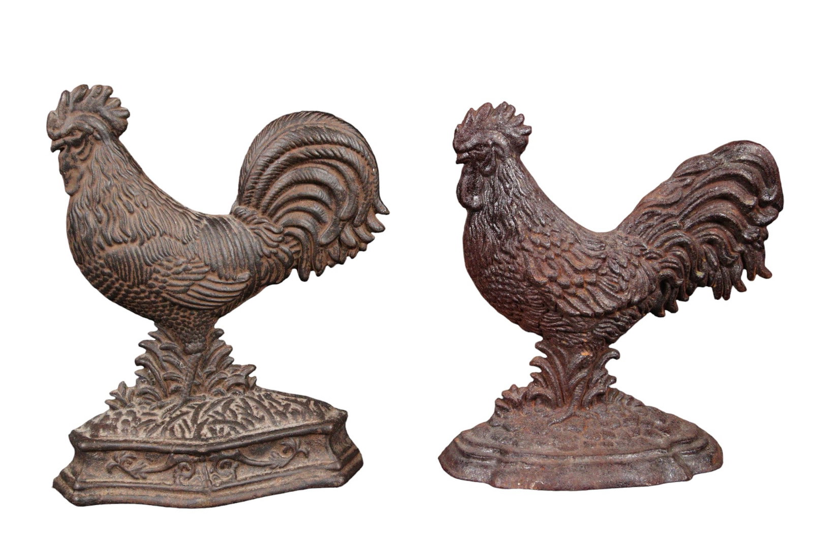 2 ANTIQUE CAST IRON ROOSTER DOORSTOPS (1 of 2)
