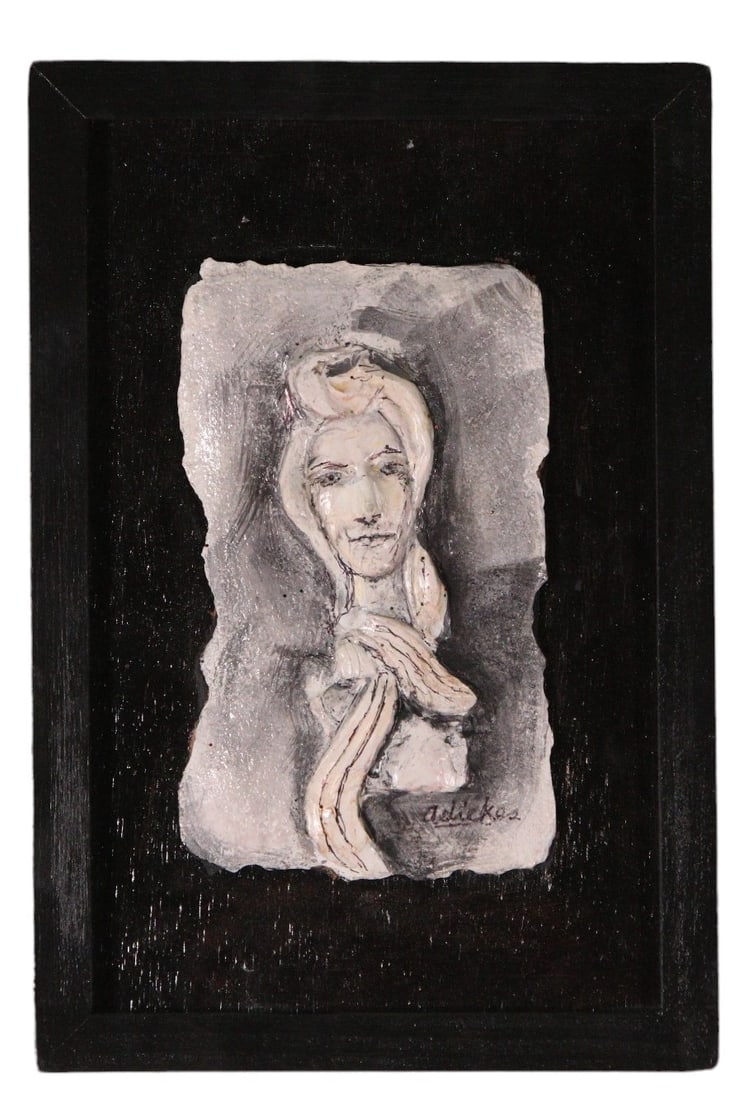 DAVID ADICKES SIGNED / PAINTED RELIEF: DAVID ADICKES SIGNED / PAINTED RELIEF THIS PROCESS WAS CREATED BY DAVID HIMSELF Height: 13 in. by Width: 8.75 in. by Depth: 1.5 in.