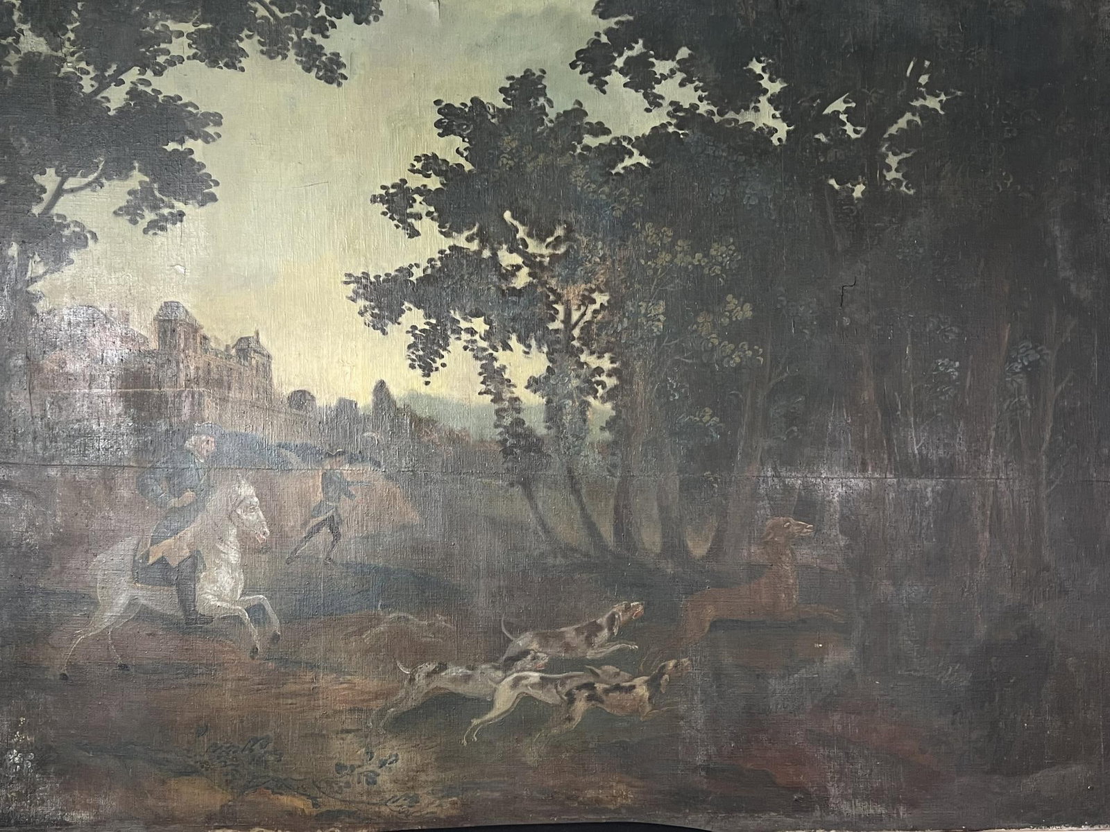 HUNTING DOGS SCENE OIL ON CANVAS (1 of 5)