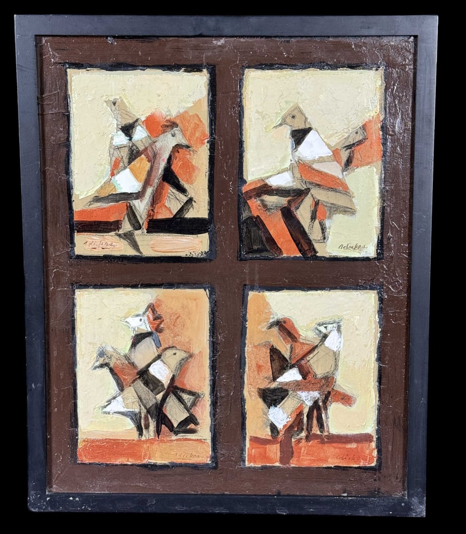 DAVID ADICKES "BIRDS QUARTET" ACRYLIC ON PANEL (1 of 4)