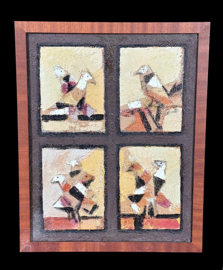 DAVID ADICKES "FOUR SQUARE BIRDS" ACRYLIC ON PAN: DAVID ADICKES "FOUR SQUARE BIRDS" ACRYLIC ON PANEL PAINTING, 2013. Height: 21.25 in. by Width: 17.25 in. by Depth: 1