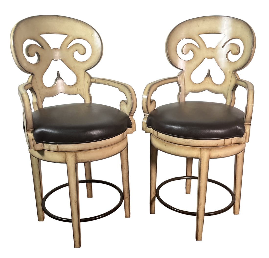 PAIR BIEDERMEIER STYLE BARSTOOLS  W ANTIQUE FINISH (1 of 3)