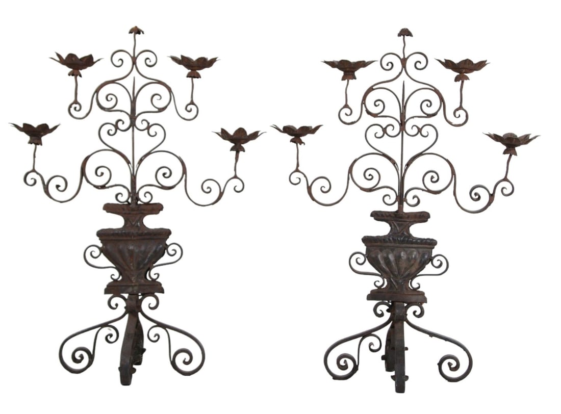 PAIR OF SPANISH WROUGHT IRON CANDELABRA (1 of 4)