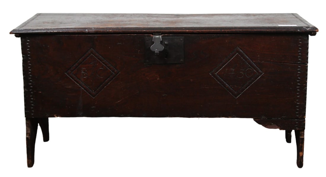 ANTIQUE SIX PLANK CHEST, CIRCA 1600's: ANTIQUE SIX PLANK CHEST, CIRCA 1600's. Height: 22 in. by Width: 45 in. by Depth: 15.25 in.