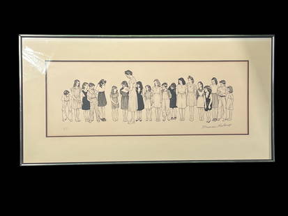 SIGNED NORMAN ROCKWELL "SPELLING BEE" ENGRAVING: SIGNED NORMAN ROCKWELL "SPELLING BEE" ENGRAVING. Height: 18.5 in. by Width: 36.5 in. by Depth: 1.5 in.