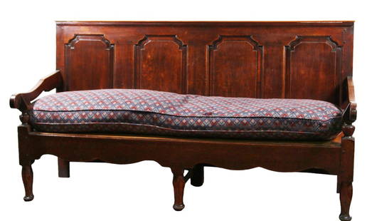 18th CENTURY ENGLISH GEORGE III SETTLE: 18th CENTURY ENGLISH GEORGE III SETTLE. Height: 39.5 in. by Width: 72 in. by Depth: 27 in.