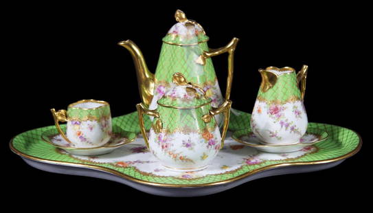 19th CENTURY FIVE-PIECE DRESDEN TEA SERVICE SET: 19th CENTURY FIVE-PIECE DRESDEN TEA SERVICE SET. Height: 6.25 in. by Width: 16 in. by Depth: 11 in.