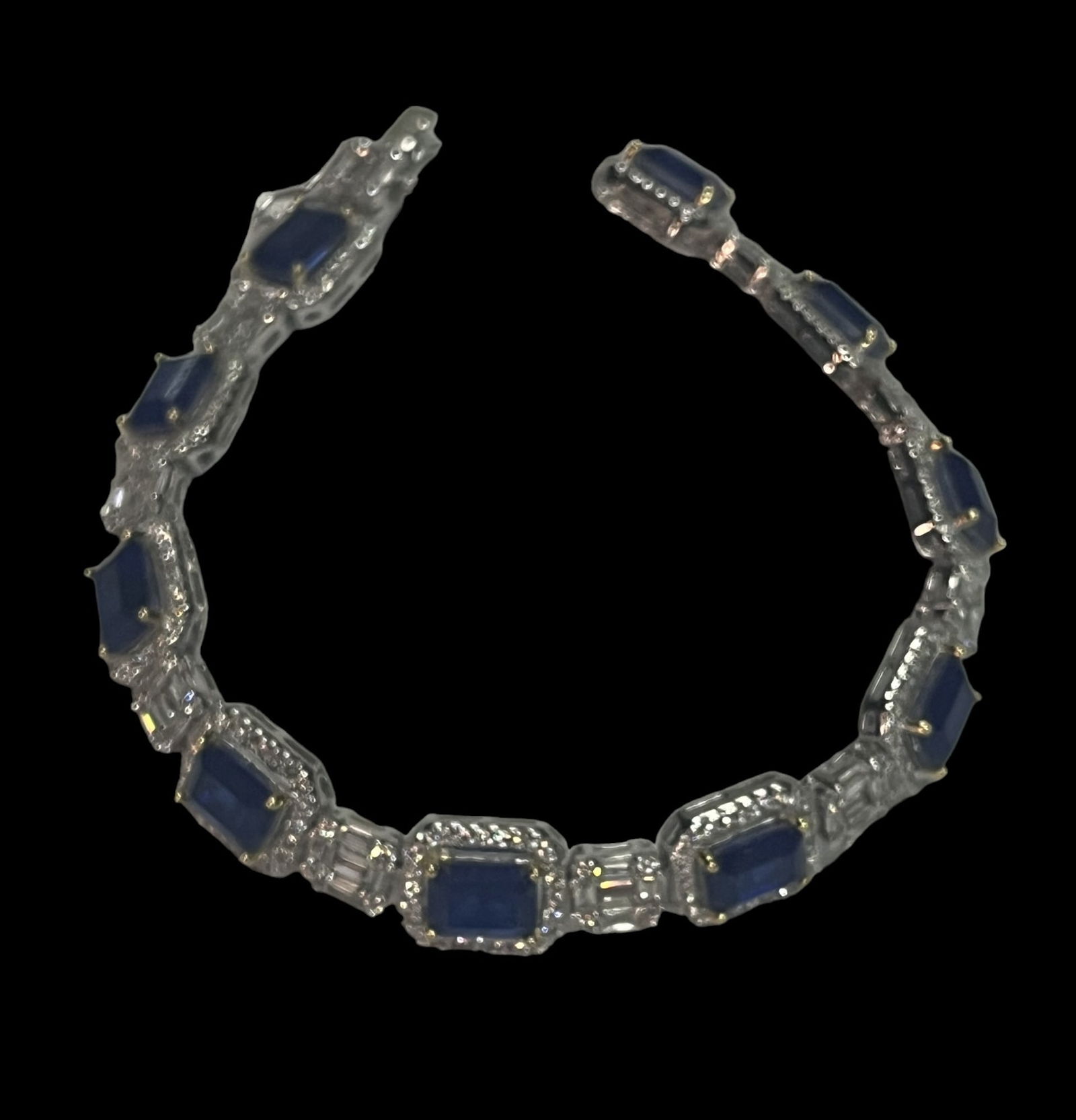 .925 SS CZ SAPPHIRE CZ EMERALD CUT 7" BRACELET (1 of 2)