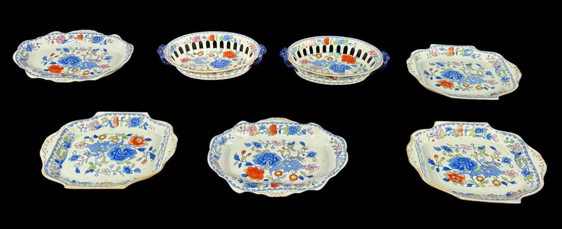 LOT OF 7 1810's  MASONS IRONSTONE "GRASS HOPPER" SERVINGWARE (1 of 12)