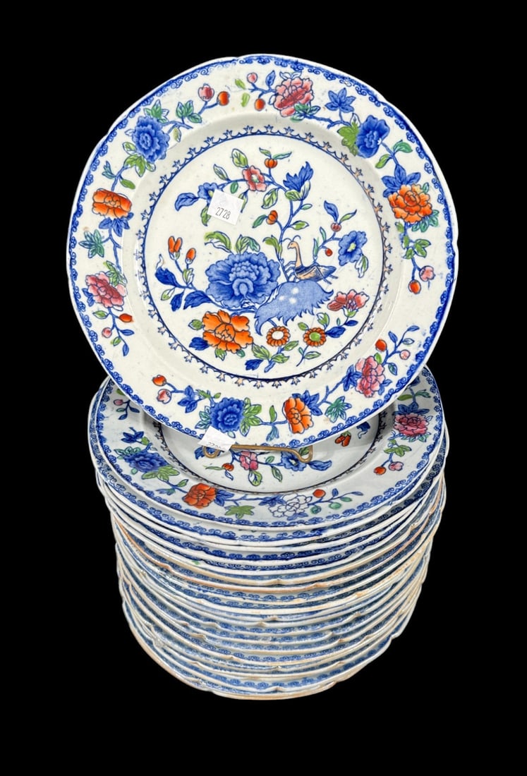 22-PIECE SET OF 1810's MASONS IRONSTONE "GRASS HOPPER" PLATES (1 of 5)