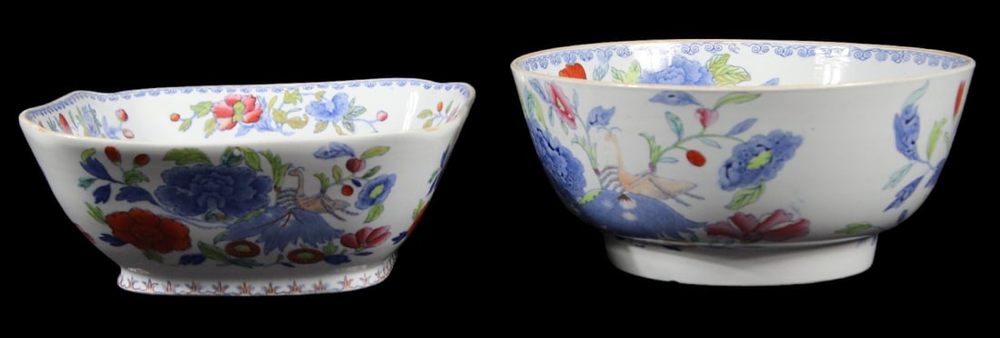 TWO 1810's MASONS IRONSTONE "GRASS HOPPER" SERVING BOWLS (1 of 6)