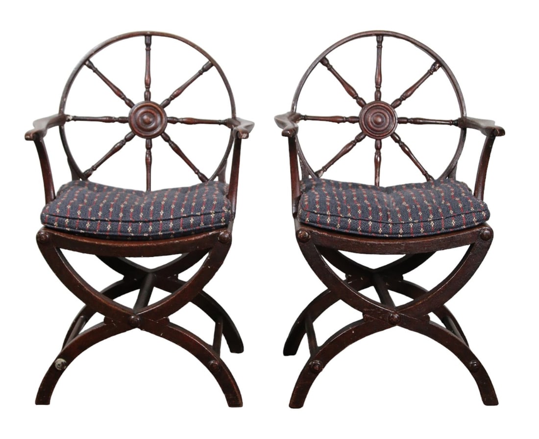 PAIR  OF ANTIQUE WHEEL BACK ARMCHAIRS (1 of 14)