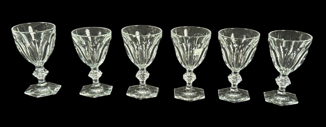 SIX BACCARAT CRYSTAL WINE GOBLETS: SIX BACCARAT CRYSTAL WINE GOBLETS. Height: 5 in. by Width: 2.75 in. by Depth: 2.75