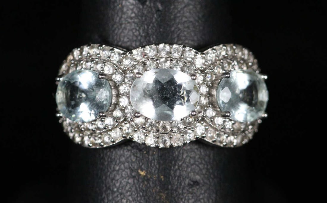 AQUAMARINE STERLING SILVER SIZE 8.5 RING (1 of 3)