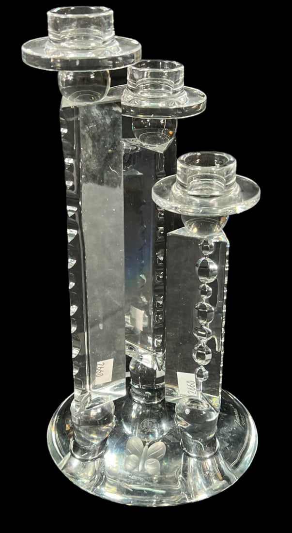 BACCARAT CANDELABRA: BACCARAT CANDELABRA. Height: 10.5 in. by Width: 5 in. by Depth: 5