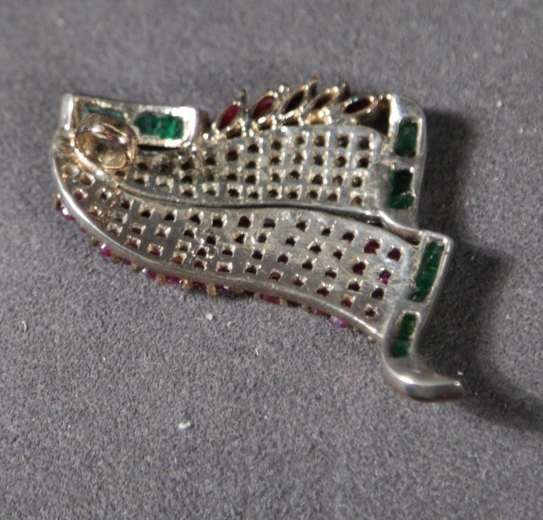 ART DECO RUBY, EMERALD AND DIAMOND SAILBOAT PENDANT WITH APPRAISAL (1 of 9)