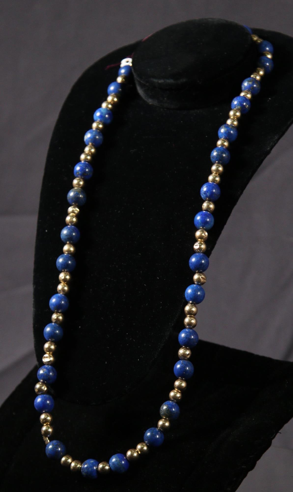 LAPIS AND GOLD BALL NECKLACE: LAPIS AND GOLD BALL NECKLACE Height: 28