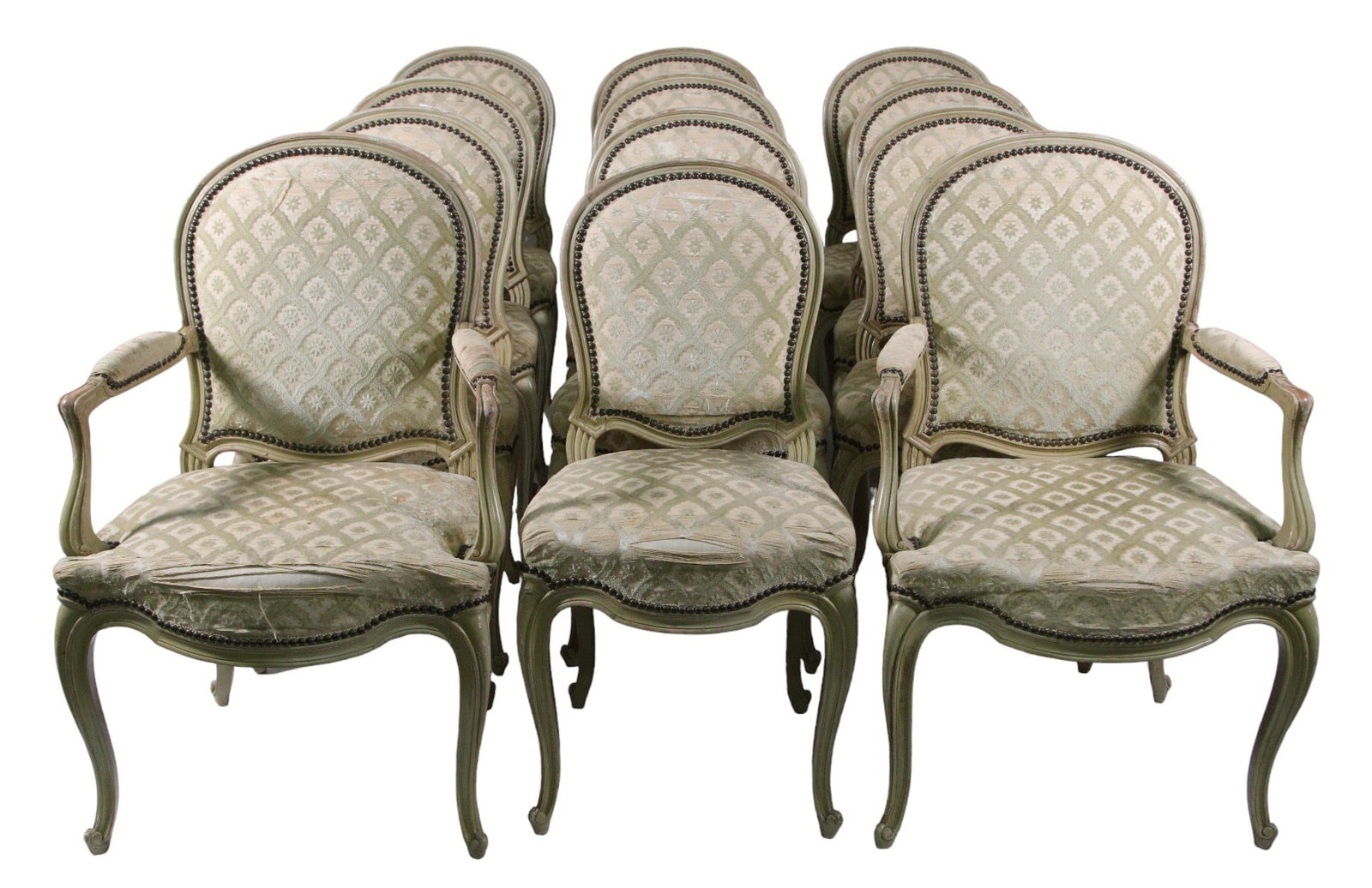 SET OF 12 LOUIS XV STYLE DINING CHAIRS: SET OF 12 LOUIS XV STYLE DINING CHAIRS. Height: 38 in. by Width: 24.5 in. by Depth: 24