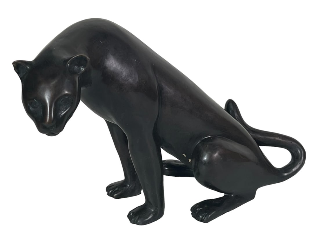 ART DECO BELGIAN BRONZE PANTHER SCULPTURE: ART DECO BELGIAN BRONZE PANTHER SCULPTURE. Height: 8 in. by Width: 13 in. by Depth: 6 in.