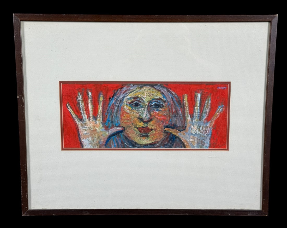 HERB MEARS OIL ON MILLBOARD "GIRL WITH HANDS UP": HERB MEARS OIL ON MILLBOARD "GIRL WITH HANDS UP" Height: 16.5 in. by Width: 21