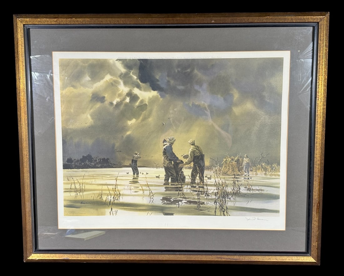 SIGNED JOHN COWAN "PICKING UP PINTAILS" LITHO: SIGNED JOHN COWAN "PICKING UP PINTAILS" LITHO Height: 30 in. by Width: 37 in. by Depth: 1