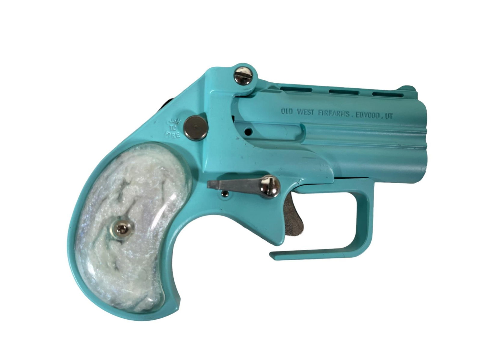 SHORT BORE DERRINGER 380 PISTOL: SHORT BORE DERRINGER 380 PISTOL WITH GUARDIAN PACKAGE 2.75:ROBIN EGG FINISH PEARL GRIPS. SERIAL #003760(L249)