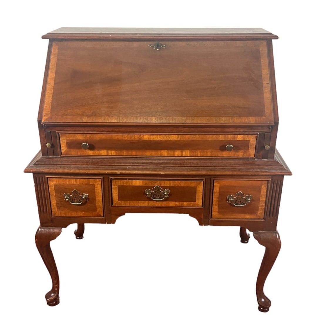 GEORIGAN STYLE SLANT FRONT DESK: GEORIGAN STYLE SLANT FRONT DESK. Height: 41 in. by Width: 34 in. by Depth: 20 in.