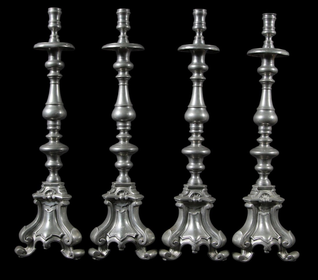4 - 24" TALL PEWTER CANDLESTICKS 19TH CENTURY: 4 - 24" TALL PEWTER CANDLESTICKS 19TH CENTURY Height: 24 in. by Width: 6.5 in. by Depth: 6.5