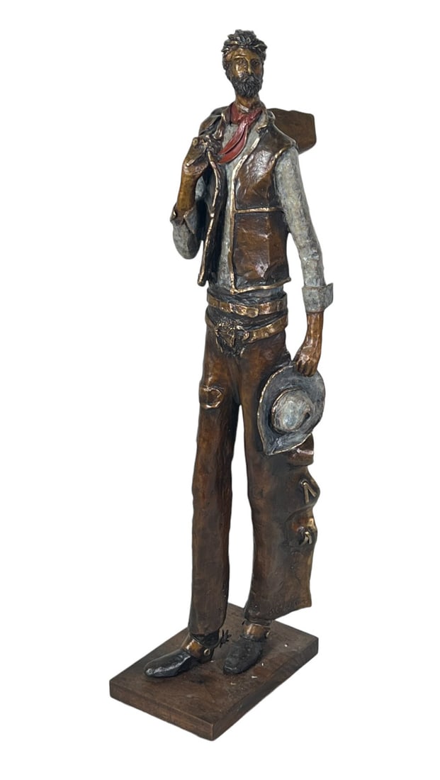 DAVID ADICKES COWBOY BRONZE SCULPTURE: DAVID ADICKES COWBOY BRONZE SCULPTURE. SIGNED. Height: 25.25 in. by Width: 5 in. by Depth: 7.5
