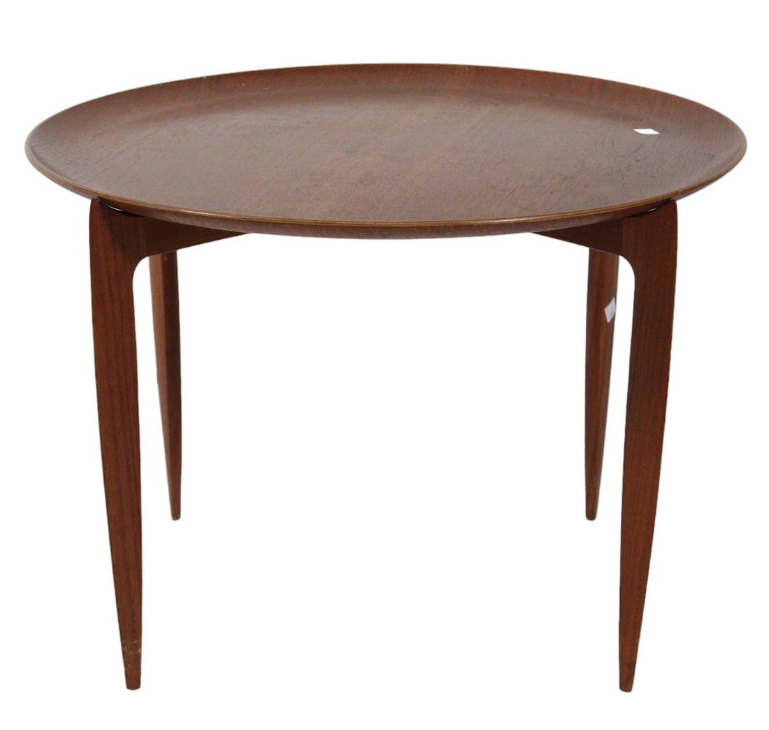WILLUMSEN & ENGHOLM FOR FRITZ HANSEN TRAY TABLE: WILLUMSEN & ENGHOLM FOR FRITZ HANSEN DANISH TEAK TRAY TABLE MODEL 4508 Height: 16.5 in. by Width: 23 in. by Depth: 23