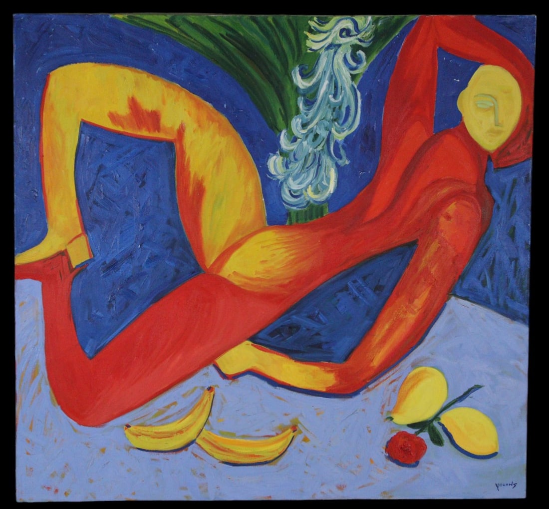 JUDY YOUENS "HALLEY COMET VISITS VENUS": JUDY YOUENS "HALLEY COMET VISITS VENUS" ACRYLIC ON CANVAS Height: 45.25 in. by Width: 48 in. by Depth: 2