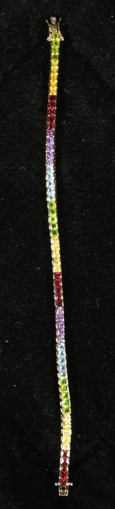 COLORED STONE GOLD WASH OVER STERLING BRACELET: COLORED STONE GOLD WASH OVER STERLING SILVER BRACELET. 8"