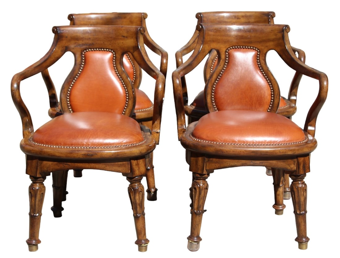 SET OF 4 MAITLAND SMITH LEATHER GAME CHAIRS: SET OF 4 MAITLAND SMITH LEATHER GAME CHAIRS Height: 33 in. by Width: 24 in. by Depth: 24