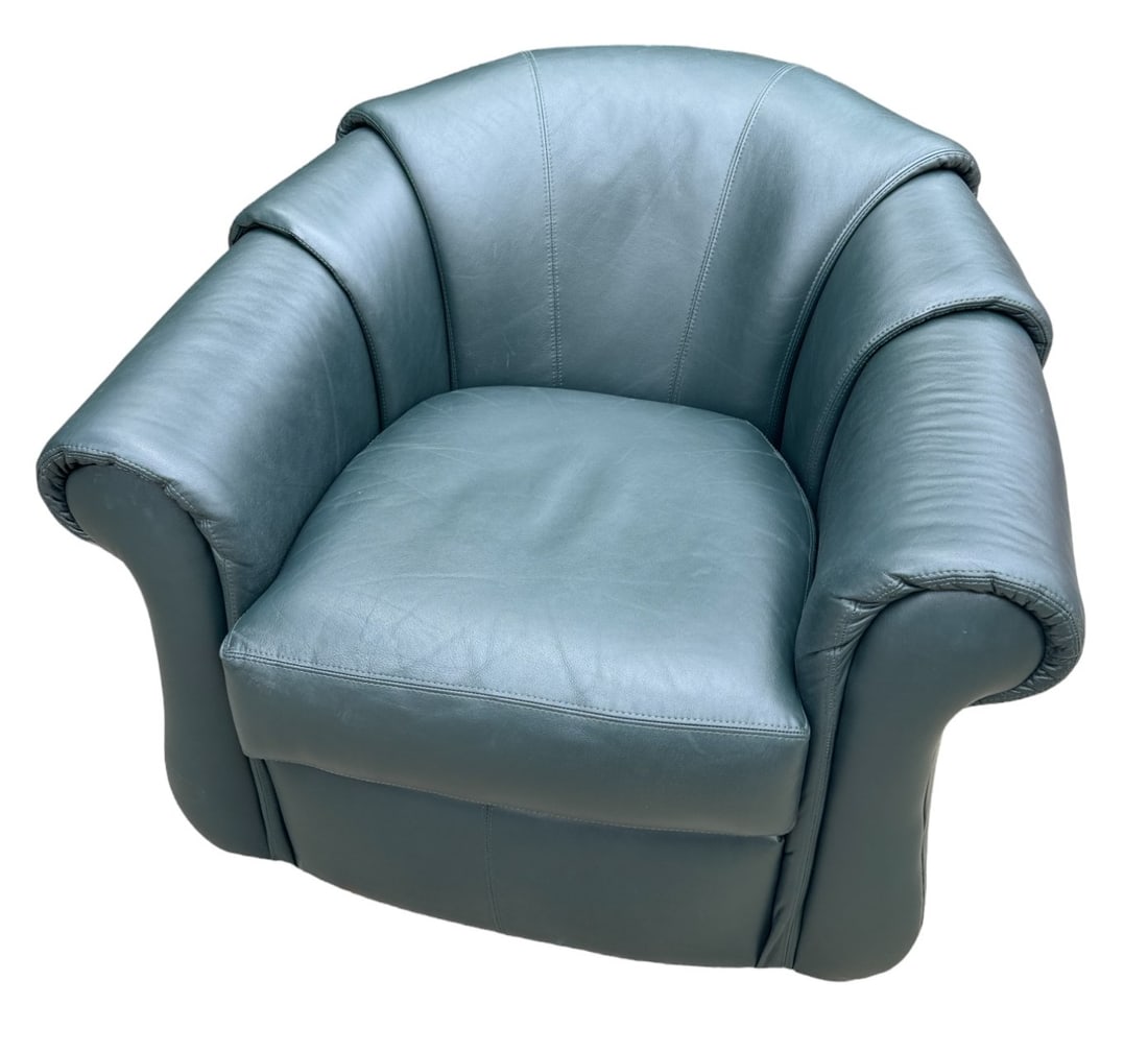 LEATHER SWIVEL / ROCKING TUB CHAIR: LEATHER SWIVEL / ROCKING TUB CHAIR Height: 31 in. by Width: 39 in. by Depth: 36