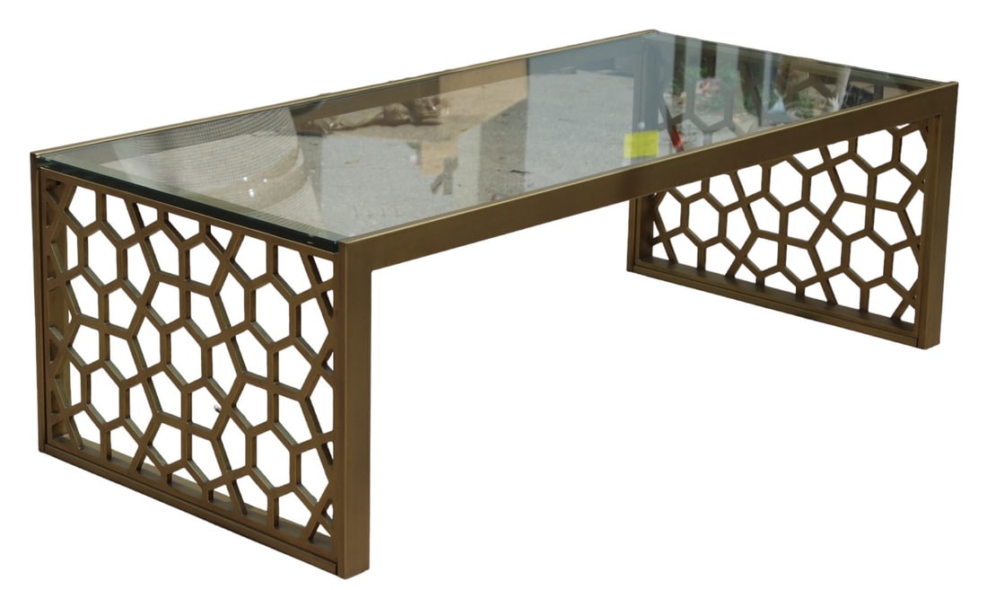 CONTEMPORAY GLASS TOP COFFEE TABLE: CONTEMPORAY GLASS TOP COFFEE TABLE. Height: 17 in. by Width: 53 in. by Depth: 24.25 in.