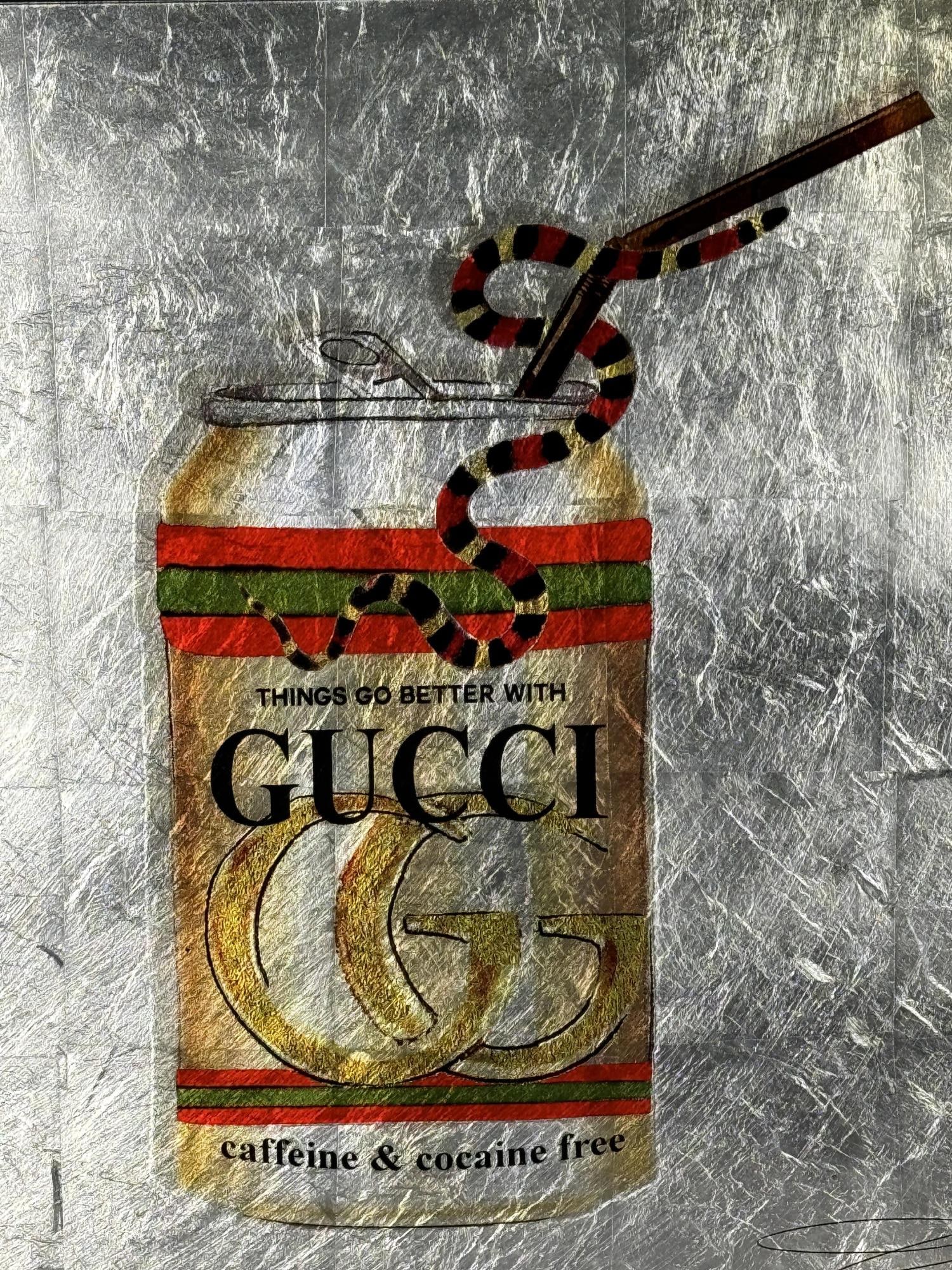 REVERSE PAINTED GLASS "GUCCI": REVERSE PAINTED GLASS "GUCCI" Height: 23.5 in. by Width: 23.5