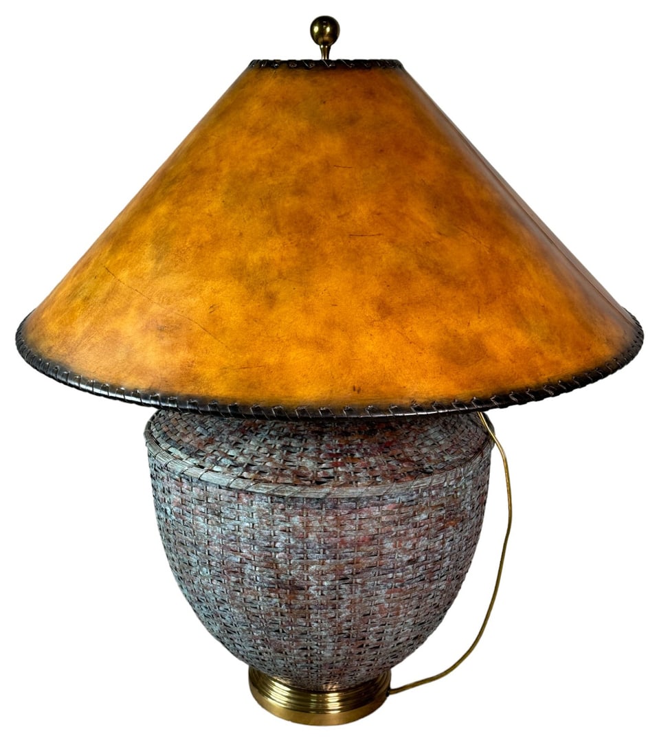 MAITLAND SMITH WOVE COPPER BASKET TABLE LAMP: MAITLAND SMITH WOVE COPPER BASKET TABLE LAMP 1970'S Height: 30 in. by Width: 26 in. by Depth: 26