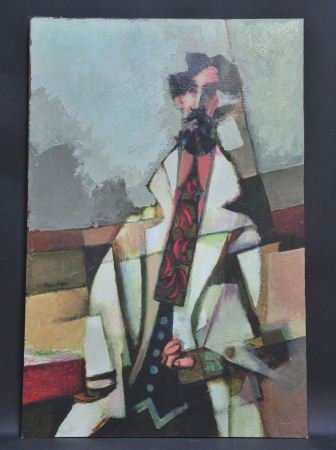 DAVID ADICKES "BEARDED MAN WITH TIE" FRAMED: DAVID ADICKES "BEARDED MAN WITH TIE" FRAMED MIXED MEDIA. Height: 40 in. by Width: 26 1/2 in. by Depth: 1 in.