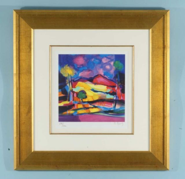 MARCEL MOULY "LA MONTAGNE ROSE" 273/300: MARCEL MOULY "LA MONTAGNE ROSE" MIXED MEDIA. PENCIL SIGNED & NUMBERED 273/300. Height: 11 in. by Width: 11 in.