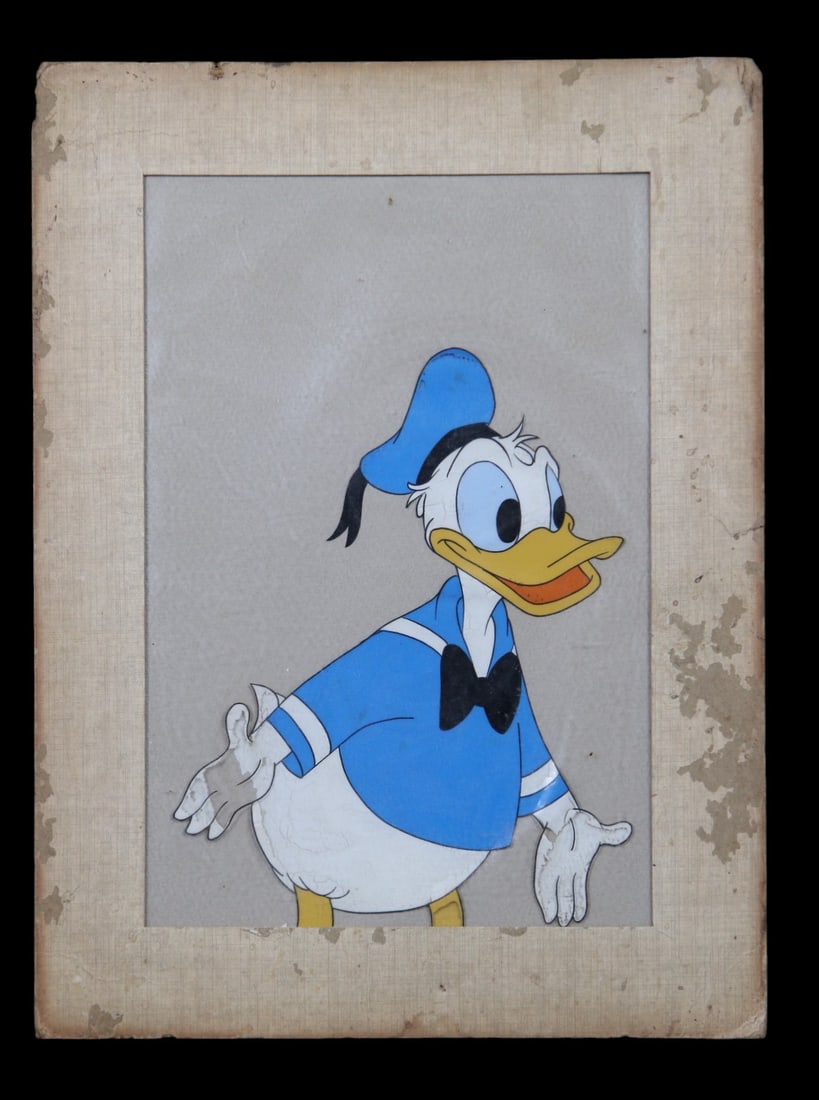 HAND PAINTED DONALD DUCK / DISNEY CELLULOID: HAND PAINTED DONALD DUCK / DISNEY CELLULOID. Height: 12 in. by Width: 9