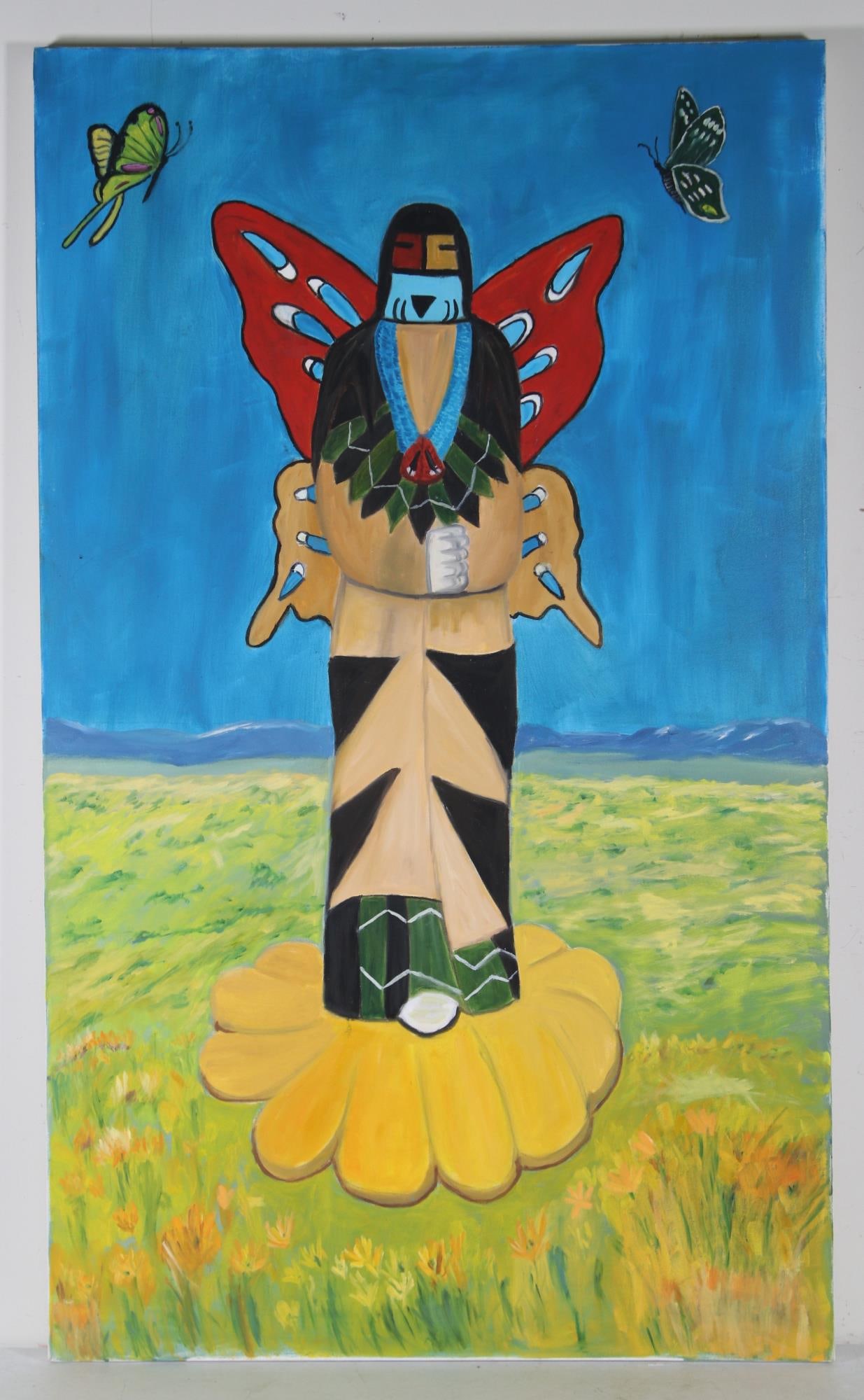 2008 JUDY YOUENS ACRYLIC ON CANVAS KACHINA: 2008 JUDY YOUENS ACRYLIC ON CANVAS KACHINA Height: 60 in. by Width: 36 in. by Depth: 1.5 in.