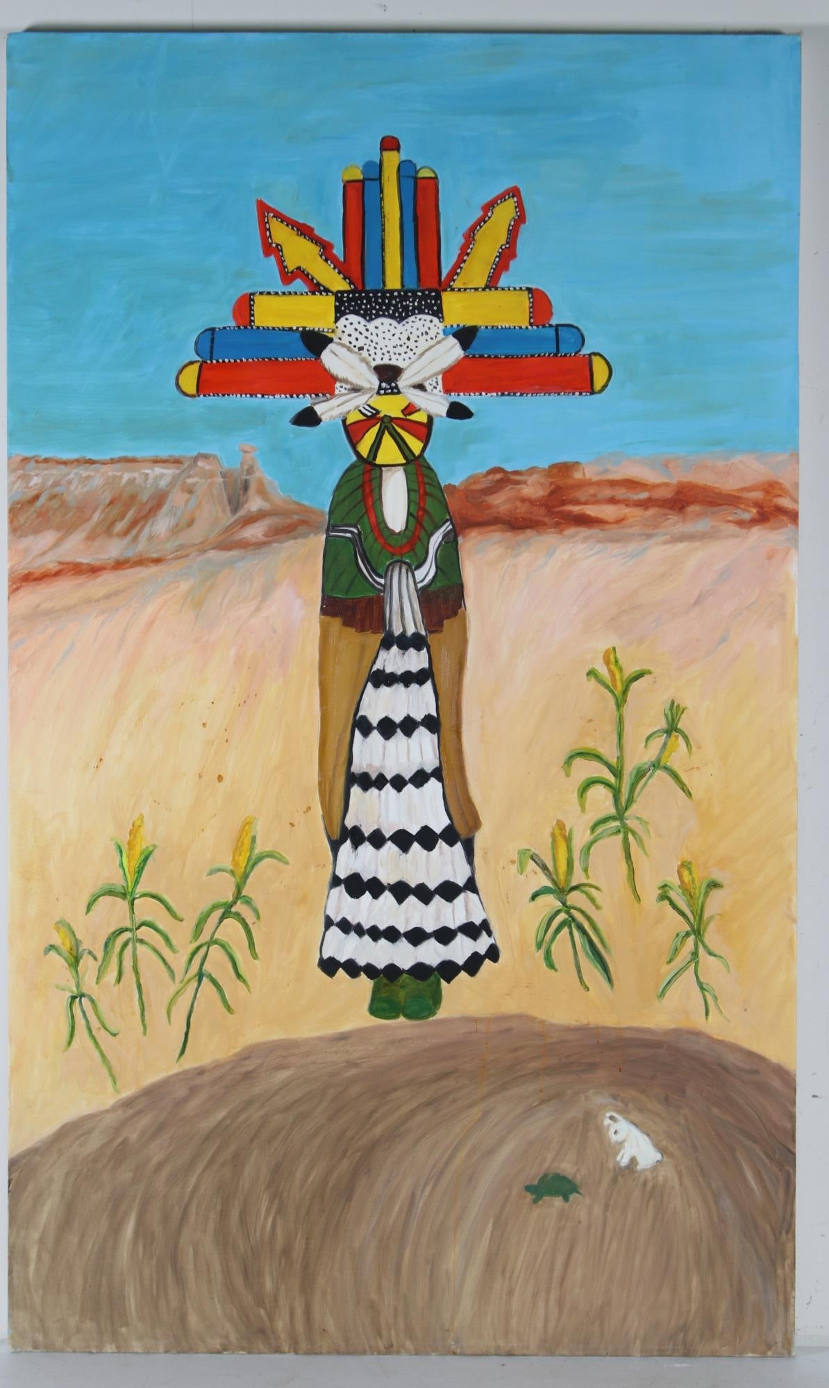 2008 JUDY YOUENS ACRYLIC ON CANVAS KACHINA: 2008 JUDY YOUENS ACRYLIC ON CANVAS KACHINA Height: 60 in. by Width: 36 in. by Depth: 1.5 in.