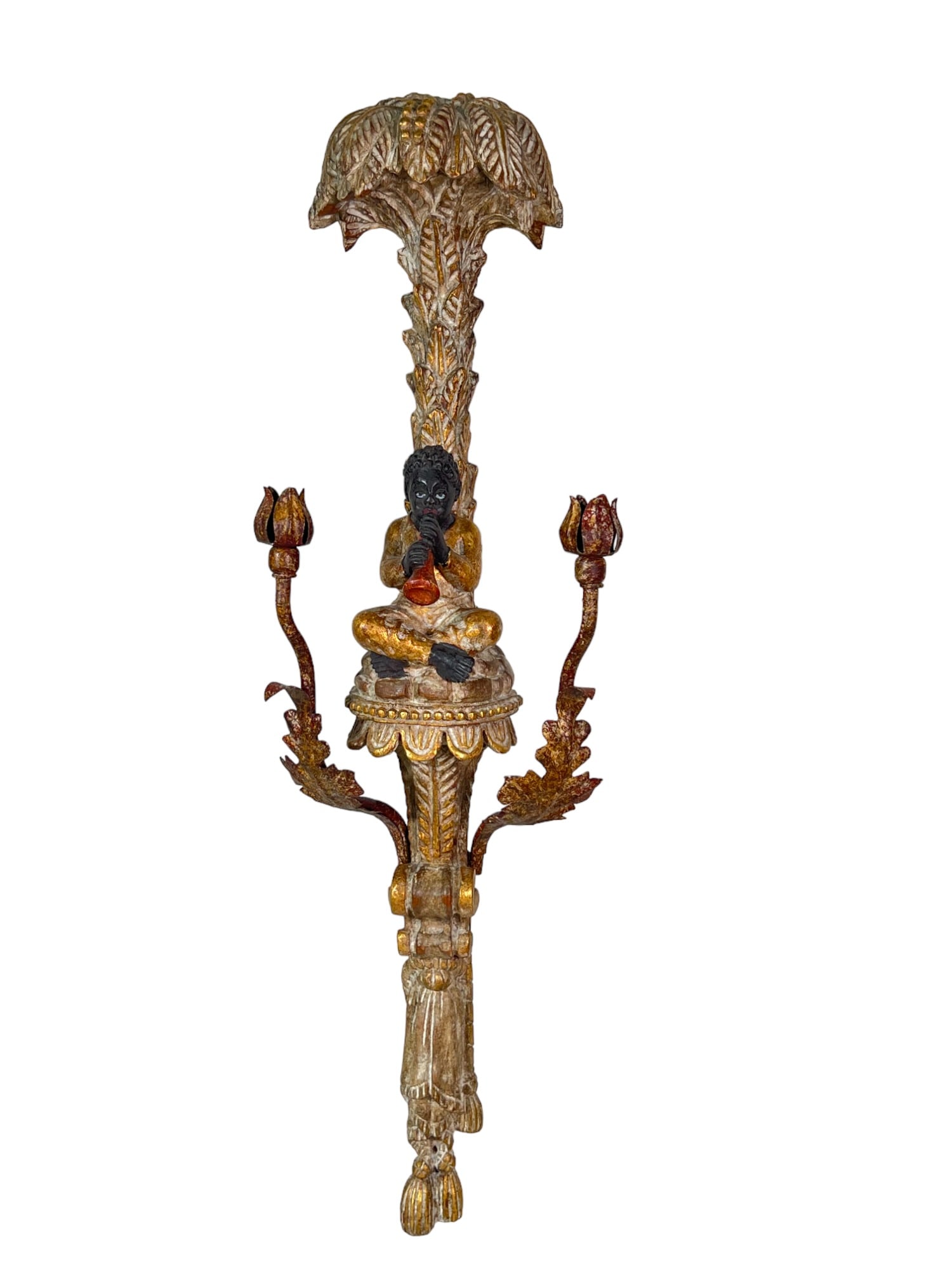 WOOD CARVED & GILDED ITALIAN BLACKAMOOR SCONCE (1 of 3)